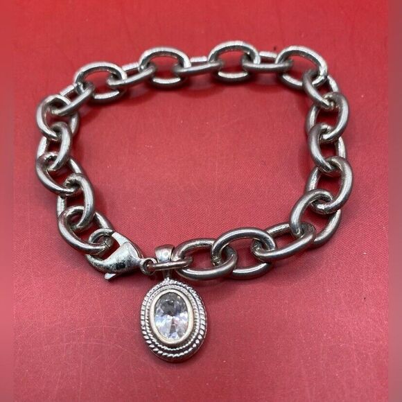 Unbranded Jewelry - Women’s Bracelet Silver Tone Chain Links Crystal Charm 7”